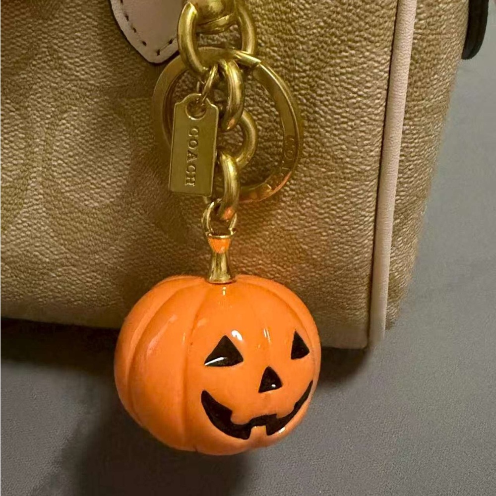 Coach Gold Shoulder Bag with Orange Pumpkin Charm - Picture 2 of 9